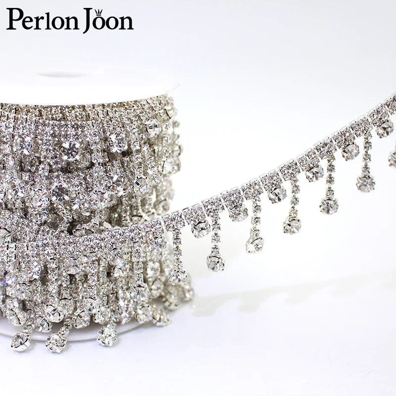 1 Yard Short tassel Pendant rhinestones trim fringe crystal metal chain  for dress,bag,shoes accessories ML004