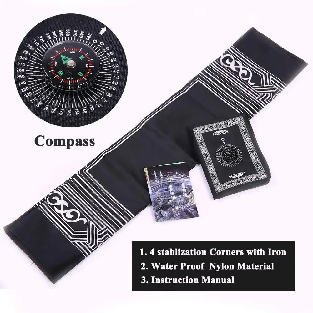 Prayer Rug Polyester Portable Braided Mats Simply Print with Compass In Pouch Travel Home New Style Mat Blanket 100x60cm