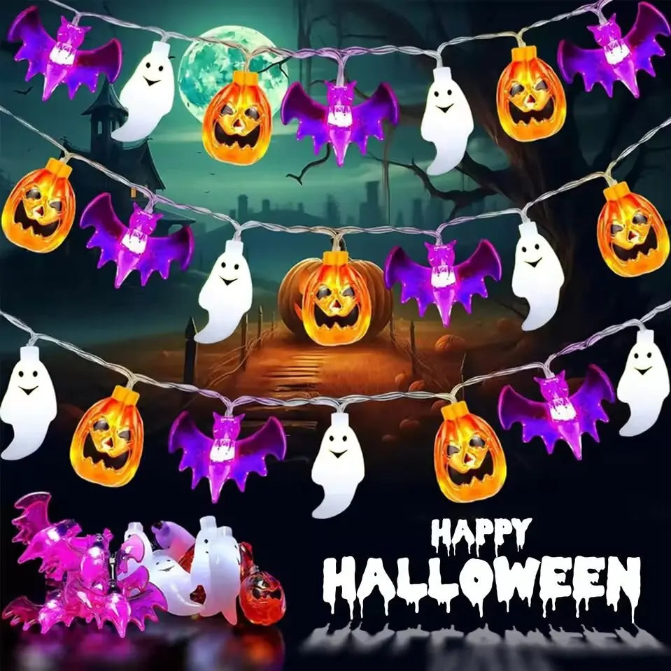 1PC Halloween String Light Battery Powered 3D Pumpkin Bat Ghost Lights Halloween Decoration Lamp For Party(Battery Not Included)