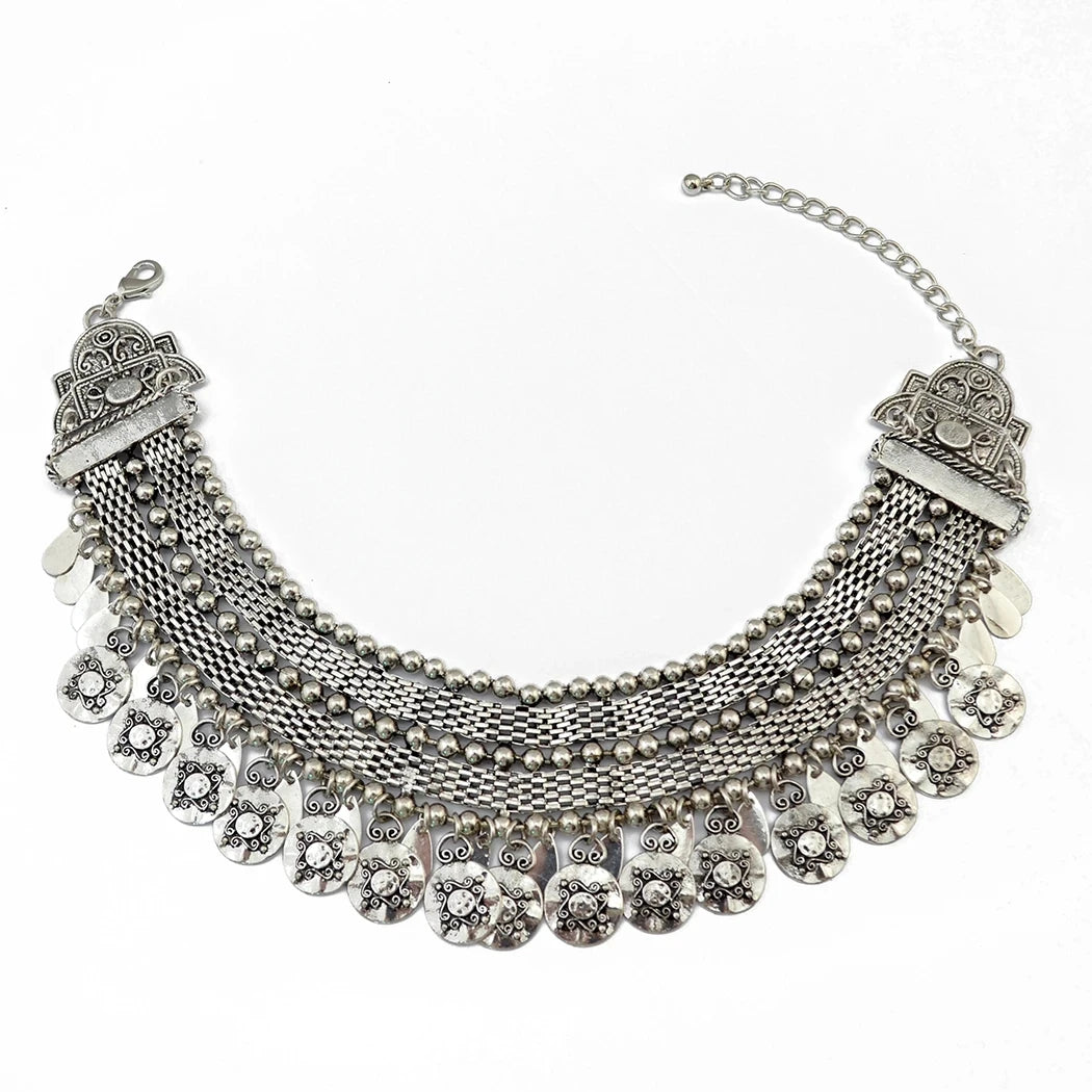 Turkish Ethnic Coin Choker Necklace Earrings for Women Vintage Gypsy Indian Afghan Dress Collar Statement Jewelry Sets