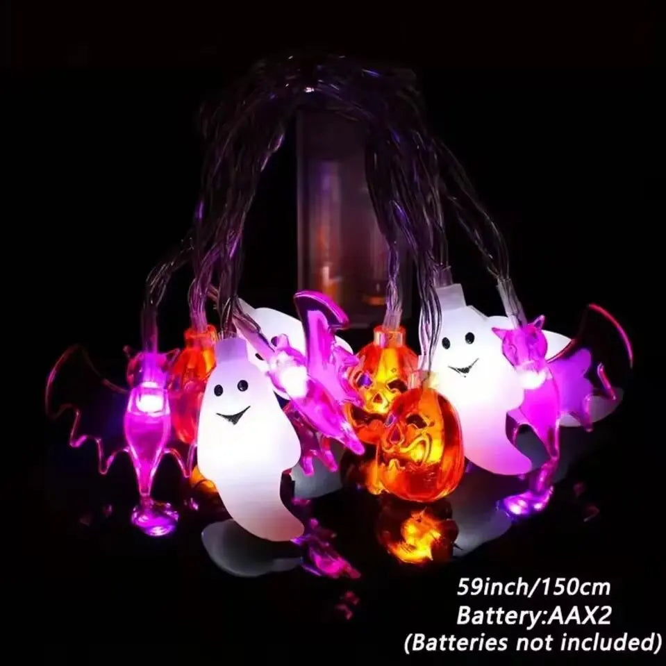 1PC Halloween String Light Battery Powered 3D Pumpkin Bat Ghost Lights Halloween Decoration Lamp For Party(Battery Not Included)