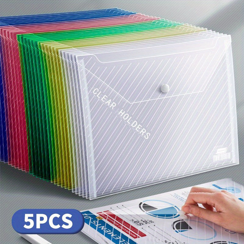 5/30pcs, A4 File Bag, Clear Plastic, Large Capacity And Snapshot Button, Perfect For School Office And Home
