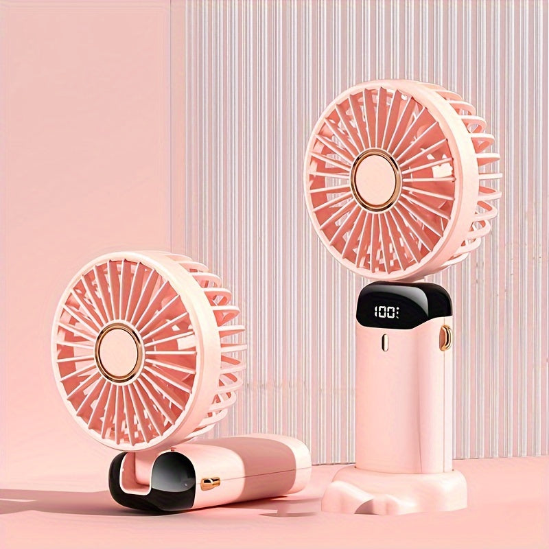 1pc Compact Handheld Fan - USB Rechargeable, 5-Speed, Foldable Design with LED Display - Ideal for Office, Outdoor Travel, & Back to School