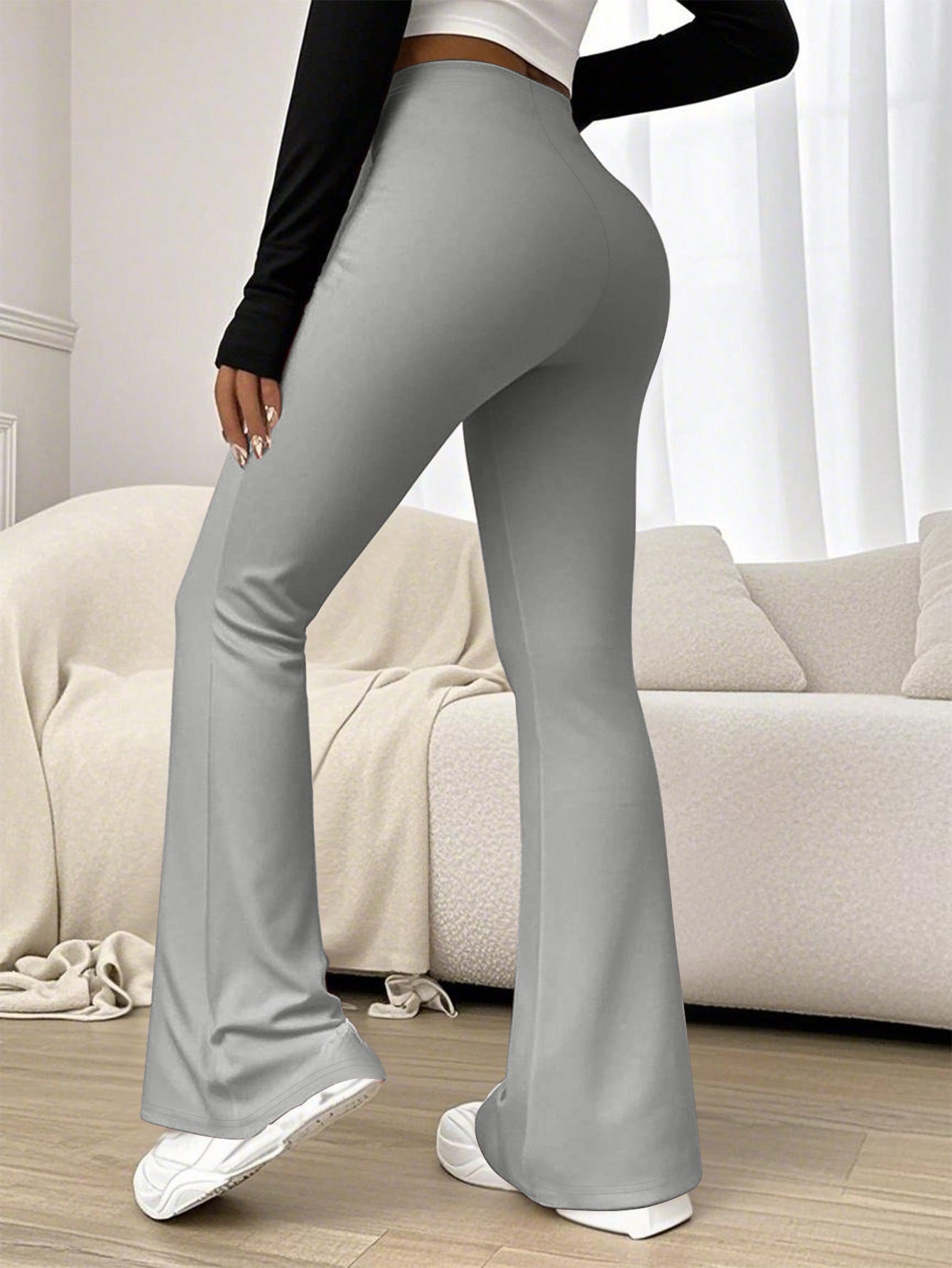 Women's High-Waisted Flared Pants - Solid Color High Elasticity Trousers, All-Season Comfort & Machine Washable, Versatile Casual & Formal Wear for Office, Errands, Social Gatherings, Ladies Pants