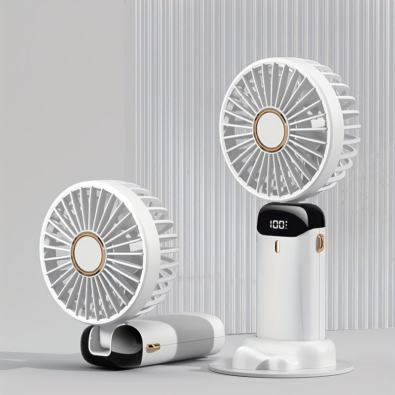 1pc Compact Handheld Fan - USB Rechargeable, 5-Speed, Foldable Design with LED Display - Ideal for Office, Outdoor Travel, & Back to School