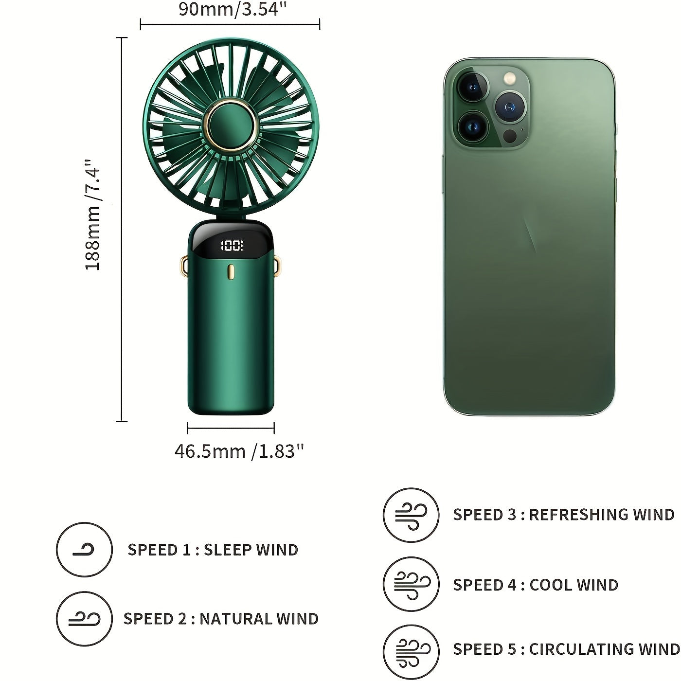 1pc Compact Handheld Fan - USB Rechargeable, 5-Speed, Foldable Design with LED Display - Ideal for Office, Outdoor Travel, & Back to School
